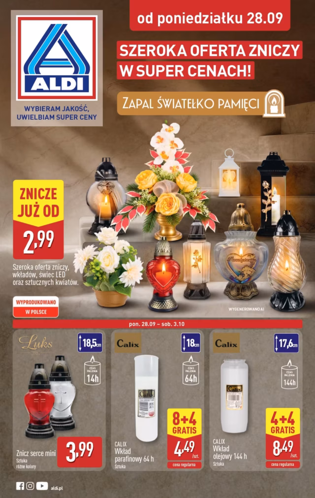 Aldi gazetka od 28.09.2026 - Znicze i kwiaty od poniedziałku
